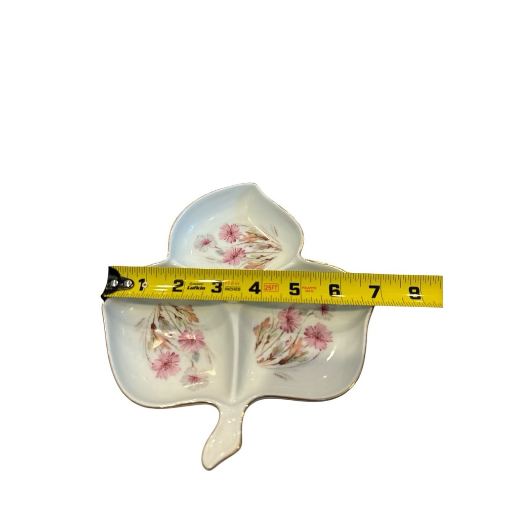 Vintage Coquette Mitterteich Bavaria Germany Dish Floral Leaf Shape Tray 3 Part - Picture 7 of 7